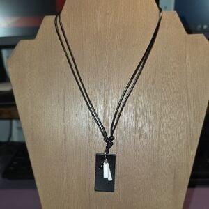 BUNDLE ANY 2, PAY ONE PRICE. Black Leather Pendant Necklace with White Accent